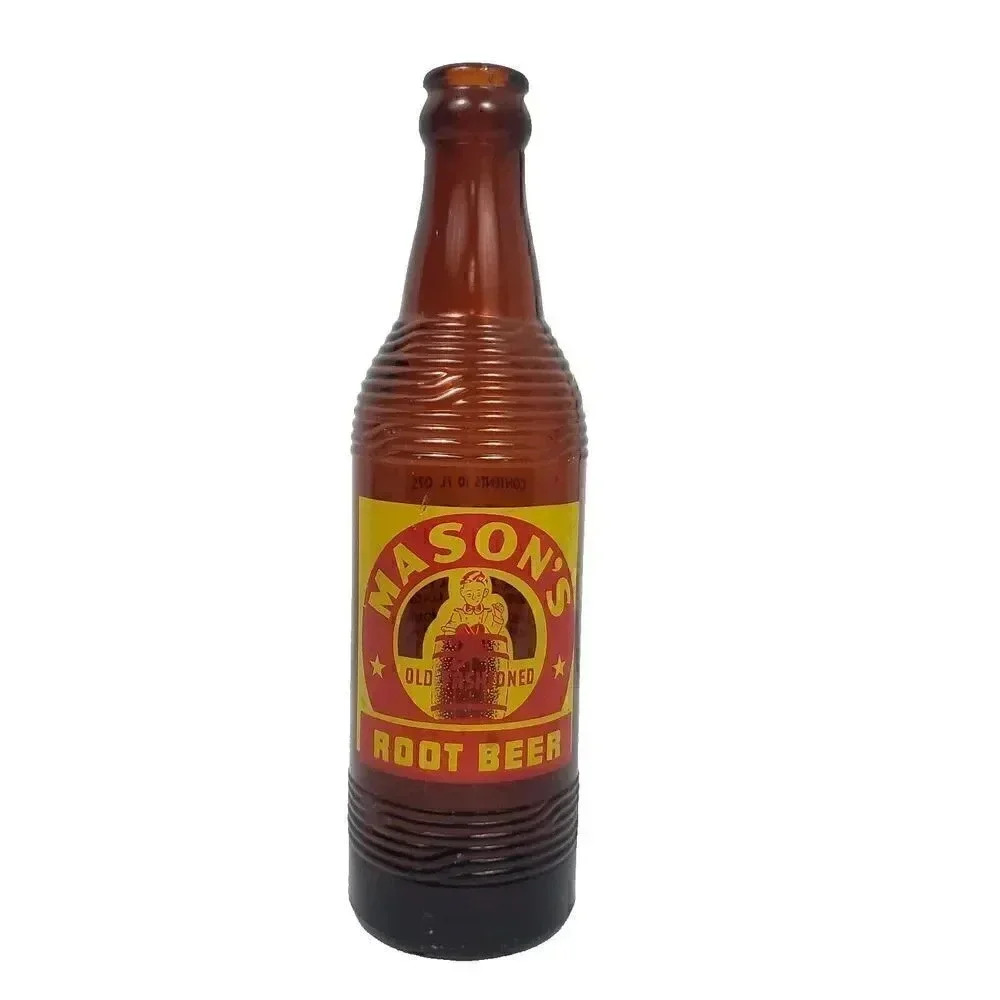 MASON'S ROOT BEER Bottle Chicago‎ Illinois Painted Label Amber Glass 10 Fl Oz
